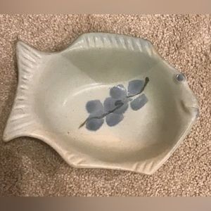 Ken Follette Studio Art Pottery Floral Fish Dish/Tray 7”x5” Signed